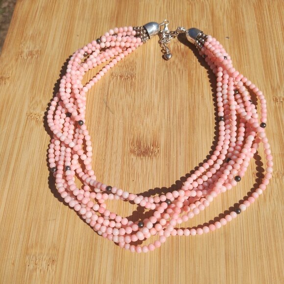 Jay King DTR mine finds 925 Sterling silver Angel Skin Coral 8 strand necklace - Picture 6 of 9